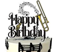 LINGBOOM Black Gold Glitter Musical Music Notes Cake Topper - 1 Count - Birthday Cake Decoration - Metallic Black, Gold