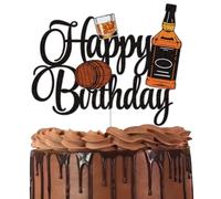 LINGBOOM Cake Topper, 3.7*5.9inch Black Glitter Whiskey for Birthday, Aged to Perfection, 1 count, Dessert-Decorating Cake Toppers