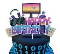 LINGBOOM Computer Birthday Cake Topper, Glitter Mouse Keyboard Headphone, 1 Piece, Silver, for Boys Girls Kids Party Decoration