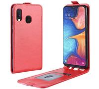 LingDan Protective Cover for Samsung Galaxy A20e SM-A202 (5.8 Inch) Vertical PU Leather Up and Down Open Case with Magnetic Closure Card Slot Wallet Phone Shell Holster, Red