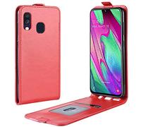 LingDan Protective Cover for Samsung Galaxy A40 SM-A405 (6.2 Inch) Vertical PU Leather Up and Down Open Case with Magnetic Closure Wallet Phone Shell Holster, Red