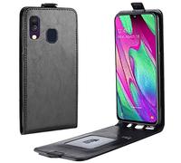 LingDan Protective Cover for Samsung Galaxy A40 SM-A405 (6.2 Inch) Vertical PU Leather Up and Down Open Case with Magnetic Closure Wallet Phone Shell Holster, Black