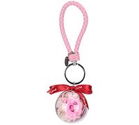 LINGDAV Preserved Flower Keychain, Creative Hanging Round Ball Pendant, Eternal Flower Gift with Leather Belt, Handmade Craft Ornament for Bag Car Keys, Unique Personality Style Accessory (Roseate)