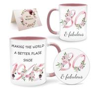 Lingdeer 80th Birthday Gifts for Women Her, 1945 Vintage Birthday Coffee Mugs with Silicone Coaster, Fabulous 1945 Gifts Ideas for 80 Years Old Women Mom Sisters Grandma