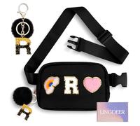 Lingdeer Personalized Belt Bag with Keychain, Fanny Pack for Girls Women, Initial Birthday Gifts for Teen Girls Mom, Black, One Size, R
