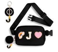 Lingdeer Personalized Belt Bag with Keychain, Fanny Pack for Girls Women, Initial Birthday Gifts for Teen Girls Mom, Black, One Size, J