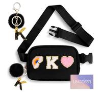 Lingdeer Personalized Belt Bag with Keychain, Fanny Pack for Girls Women, Initial Birthday Gifts for Teen Girls Mom, Black, One Size, K