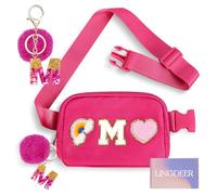 Lingdeer Personalized Belt Bag with Keychain, Fanny Pack for Girls Women, Initial Birthday Gifts for Teen Girls Mom, Hot Pink, One Size, M