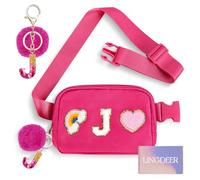 Lingdeer Personalized Belt Bag with Keychain, Fanny Pack for Girls Women, Initial Birthday Gifts for Teen Girls Mom, Hot Pink, One Size, J