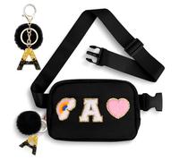 Lingdeer Personalized Belt Bag with Keychain, Fanny Pack for Girls Women, Initial Birthday Gifts for Teen Girls Mom, Black, One Size, A