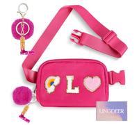 Lingdeer Personalized Belt Bag with Keychain, Fanny Pack for Girls Women, Initial Birthday Gifts for Teen Girls Mom, Hot Pink, One Size, L