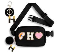 Lingdeer Personalized Belt Bag with Keychain, Fanny Pack for Girls Women, Initial Birthday Gifts for Teen Girls Mom, Black, One Size, H