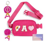 Lingdeer Personalized Belt Bag with Keychain, Fanny Pack for Girls Women, Initial Birthday Gifts for Teen Girls Mom, Hot Pink, One Size, A