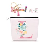 Lingdeer Personalized Makeup Bag with Initial Keychain, Custom Travel Initial Makeup Bag, Birthday Gifts for Women Girl Bridesmaid Teens Teacher, Monogram Small Cosmetic Preppy Toiletry Pouch, L,