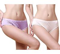 LingDooo Women 2Pairs Pure Natural Silk Panties Soft Smooth Healthy Bikini Summer Underwear - purple - S