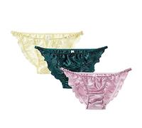 LingDooo Women Underwear Pure Silk Briefs Panties 3 Pairs Lace String Soft Smooth Healthy Bikini Classic Underpants, E, M