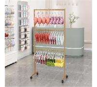 Lingerie Bra Rack Swimsuit Organizer Hanger, Anti-slip, Underwear Mobile Display Stand with Wheels, Commercial Clothing Store Shelf, for Shorts,Hats, Sock, 3 Tier(Gold,120 * 40 * 1