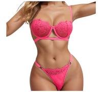 Lingerie for Women with Push up Bra Sexy Lace Wrapped Breast Sexy Underwear Set Color Style Innocent Lingerie (M) Hot Pink