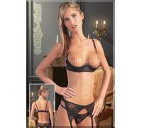 Lingerie - Lace Push-Up Bra, Thong, Garter Belt Black