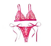 Lingerie Set Sexy, Elegant Lace Lingerie Set For Women With Heart Embroidery And Delicate Bow Design Comfortable See Through Apparel