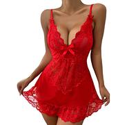 Lingerie Sets for Women UK See Through Lace Sexy Dress UP for Women Fishnet Body Stockings Full Body Sexy Costumes Woman Plus Size Lingerie UK Nightgown Sleepwear Nightdress (Red, XXXL)