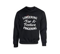 Lingering For A Festive Fingering Christmas Jumper, Rude Adult Humour Christmas Sweatshirt, Xmas Secret Santa Sweatshirt, Xmas Unisex Top(M, Black)