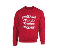 Lingering For A Festive Fingering Christmas Jumper, Rude Adult Humour Christmas Sweatshirt, Xmas Secret Santa Sweatshirt, Xmas Unisex Top(M, Red)