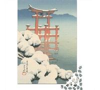 Lingering Snow at Miyajima Jigsaw Puzzle 1000 Pieces, Lakeside Architecture Scene, Interlocking Paper Pieces, Weekend Hobby for Adults, Family Night Game, 38x26cm/1000pcs