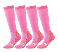 Linghe 4 Pairs Compression Socks for Men and Women 20-30mmHg Support Socks Knee High Cushioned Graduated Support Stockings for l Running, Athletic, Nurse, Flight (L/XL, Pink)