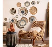 Linghe Boho Basket Wall Decals Round Wall Sticker Rustic Art Removable Decal Peel Decor for Bedroom Office (01)