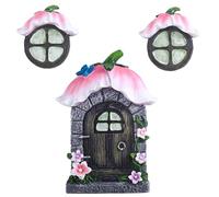 Linghe Fairy Door for Trees Set of 3 Garden Ornaments Outdoor with Glowing Windows Glow-in-the-Dark Yard Decoration Miniature Fairy Garden Outside Decor Accessories