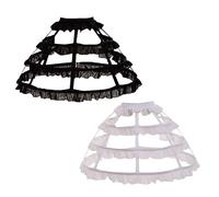 Linghe Hollow Lolita Short Birdcage Petticoat Elastic Waist 3 Hoop Earrings Pleated Ruffle A-line Wedding Cosplay Crinoline Underskirt, White, One size