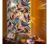 Linghe Retro Window Privacy Film, Stained Glass Decals Colorful Floral Rainbow Decals Static Cling Sun Blocking Decor for Home Office Windows Doors 17.7x39.3 inch (01)