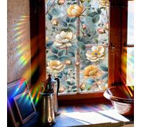 Linghe Retro Window Privacy Film, Stained Glass Decals Colorful Floral Rainbow Decals Static Cling Sun Blocking Decor for Home Office Windows Doors 17.7x39.3 inch (09)