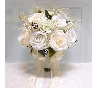 Linghe Wedding Bouquets for Bride, Artificial Roses Flower Handmade Silk Flower Wedding Bridal Bouquets for Church Party Home Decoration (milky white+white)