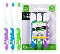 Lingito Folding Toothbrush, Built-in Cover, Travel Size for Hiking, Camping, Traveling - 3 Pack Soft-Multicolor
