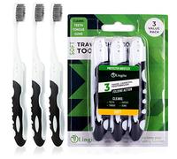 Lingito Folding Toothbrush, Built-in Cover, Travel Size for Hiking, Camping, Traveling, Collapsible Toothbrush Kit (3 Pack Soft-Charcoal)