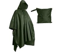 Lingito Heavy Duty Rain Poncho for Backpacking, Waterproof Lightweight for Adults, Military, Emergency, Camping, Men, Women, Green, S