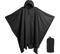 Lingito Heavy Duty Rain Poncho for Backpacking, Waterproof Lightweight for Adults, Military, Emergency, Camping, Men, Women, Square Black, One size