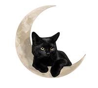 LINGJIONG And Moon Wall Art, White Moon Ornament, 11.8 Inch Wall Hanging Black Cats Moon, Moon Hanging Metal Sign, Wall Sculpture Decor