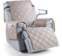 LINGKY 100% Waterproof Recliner Chair Covers, Chair Covers for Armchairs with Pockets, 1 Seat Recliner Sofa Covers, Non-Slip Recliner Covers for Kids, Pets (Cream,Recliner)