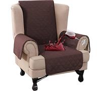 LINGKY 100% Waterproof Wing Chair Covers Reversible Armchair Covers Non-Slip Wingback Chair Covers Removable Furniture Protector for Pets, Kids, Dog (Brown)