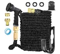 LINGKY 125FT Expandable Garden Hose Pipe - Flexible Water Hose with 1/2'' & 3/4'' Solid Brass Connectors, Garden Hose with 8 Function Spray Nozzle, 3-Layer Latex Core Hosepipe Anti-Leakage