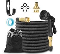 LINGKY 25FT Expandable Garden Hose Pipe with 1/2" & 3/4" Solid Brass Fittings, No-Kink Flexible Magic Hose Pipe Water Hose for Home Lawn Car with 8 Function Water Spray Nozzle