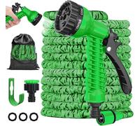 LINGKY 50FT Expandable Garden Hose Pipe, Upgraded Expanding Water Hose with 7 Function Spray Nozzle Gun, 1/2"& 3/4" Fittings, Flexible Lightweight Anti-Kink Durable (15M/50FT,Green)