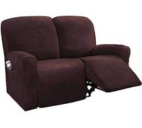 LINGKY 6-Pieces Recliner Sofa Covers Velvet Stretch Armchair Covers With Side Pocket Thick Soft Washable Sofa Covers 2 Seater Replacement Furniture Protector (Loveseat, Brown)
