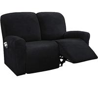 LINGKY 6-Pieces Recliner Sofa Covers Velvet Stretch Armchair Covers With Side Pocket Thick Soft Washable Sofa Covers 2 Seater Replacement Furniture Protector (Loveseat, Black)