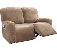 LINGKY 6-Pieces Recliner Sofa Covers Velvet Stretch Armchair Covers With Side Pocket Thick Soft Washable Sofa Covers 2 Seater Replacement Furniture Protector (Loveseat, Camel)