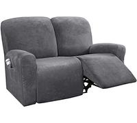 LINGKY 6-Pieces Recliner Sofa Covers Velvet Stretch Armchair Covers With Side Pocket Thick Soft Washable Sofa Covers 2 Seater Replacement Furniture Protector (Loveseat, Gray)