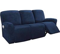 LINGKY 8-Pieces Recliner Sofa Covers Velvet Stretch Armchair Covers With Side Pocket Thick Soft Washable Sofa Covers 3 Seater Replacement Furniture Protector (Sofa, Navy)